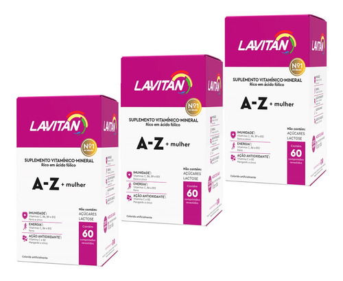 Kit C/ 3 Lavitan A-z Mulher Vitaminas (3x60 Comp) Suplemento