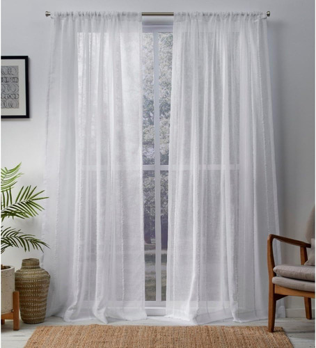 Par De Cortinas Transparentes De Lino 137x213 Cm Blanco Invi