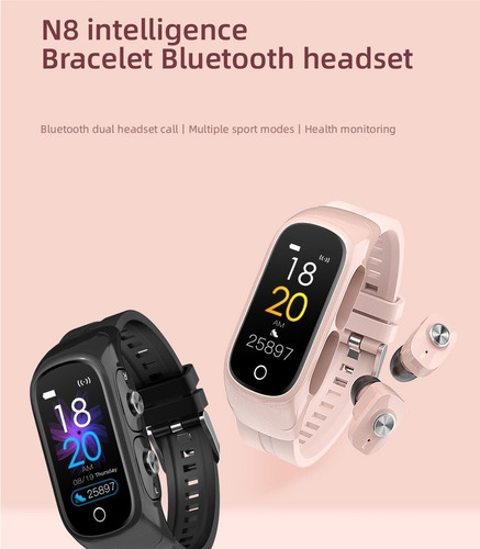 N8 Smart Band Bluetooth Auriculares 2 En 1 Reloj