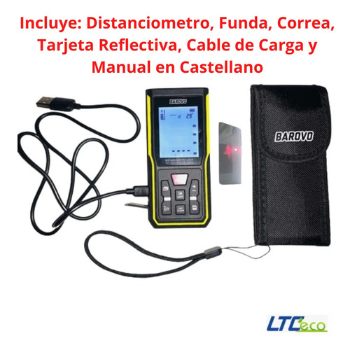 Imagen 2 de 10 de Medidor De Distancia Metro Laser 50 Metros Barovo Recargable