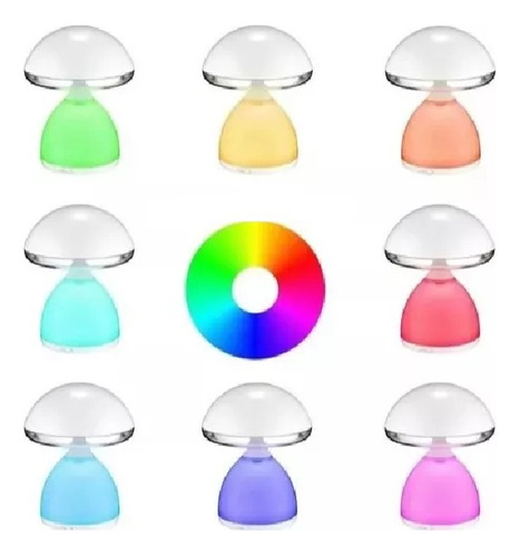 Lámpara Led 7 Colores Hongo Rgb Recargable Multicolor 1,5 W.
