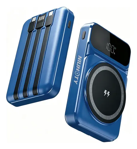 Power Bank Inalámbrico 10000mah Magnético Cargador Inalámbrico Con 3 Cable Pila Portátil Batería Portátil 22.5w 7 Opciones De Carga Para celular, NIUHOTY