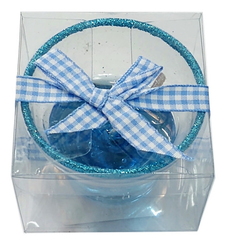 Vela Aromatica Mini Vaso Castiçal Vidro C/ Glitter Azul
