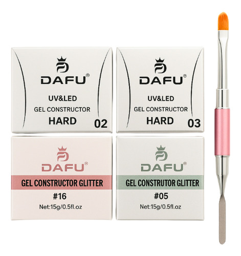 Kit Gel Construtor Hard E Glitter Led Uv  + Espátula Pincel