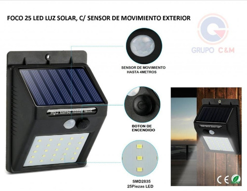 Lampara Foco Led Luz Panel Solar Sensor Movimiento 20 Leds