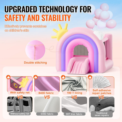 Trampolín Brincolín Inflable Niños Rosa Lila 2.3 X 2.3m Msi