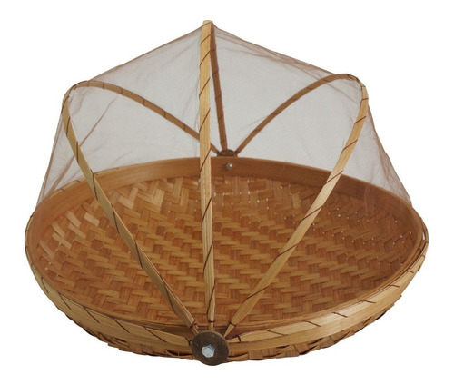 Cesta De Bambú Anti Moscas  Con Mosquitero 25 Cm