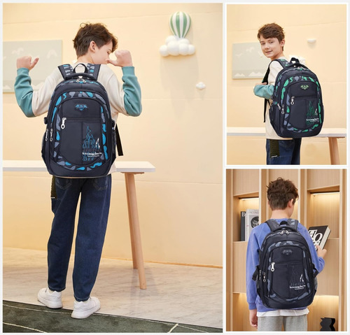 Mochila Escolar Camuflaje Contra Agua Para Laptop Viaje Niños Adolescentes Secundarios Primarios Hombre Color Azul