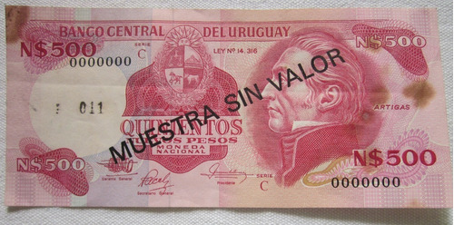 Uruguay Billete 500 Nuevos Pesos, P.63as Au 1978 (muestra)