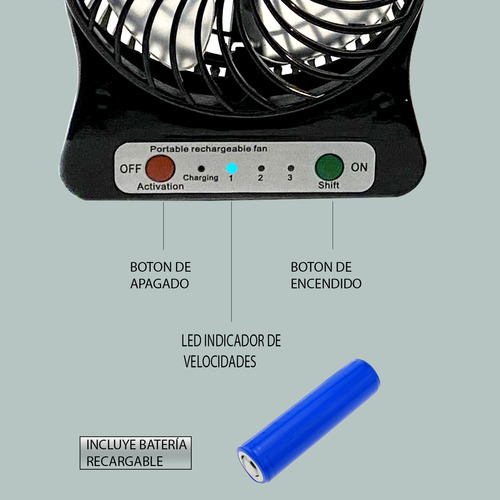 Ventilador De Escritorio Mini, Batería Recargable Luz Led