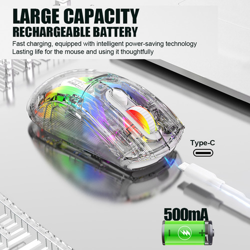 Ratón Inalámbrico Rgb Transparente De 3 Modos Bt5.0 Para Jue