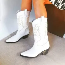 Comprar Texanas Botas Caña Media Alta Bordadas Cuero Vacuno 100%