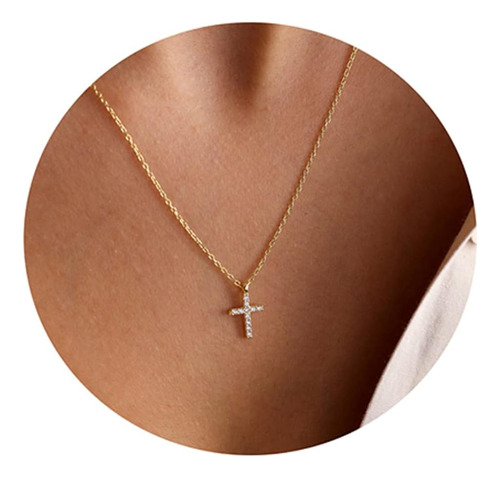 Pencros Gold Diamond Cross Necklace 18k Gold Filled Small