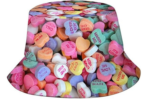 Rainbow Hearts Pattern Hat Valentine's Day Bucket Hat Summer