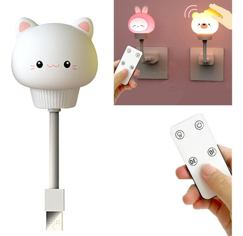 Lâmpada Noturna Led Animais Quarto Bebê Controle Remoto Usb