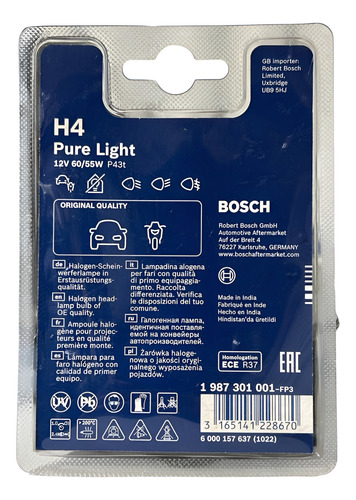 Ampolleta Bosch H4 12v Pure Light 60/55w P43t
