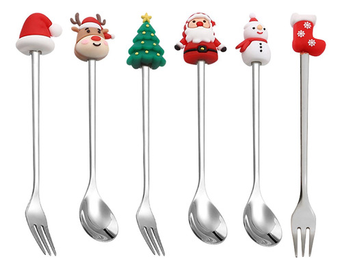 Juego De Tenedores Y Cucharas Navideñas, Plata 6 Piezas