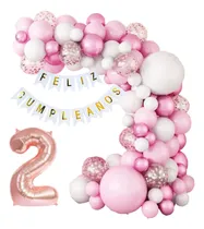 Comprar Set Arco Globos Cumple Nena Rosa Blanco Banderin Numero