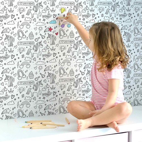 Papel De Parede Unicórnios Para Colorir Infantil 57x270cm