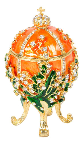 Qifu Pintado A Mano Esmaltado Naranja Faberge Estilo Huevo .