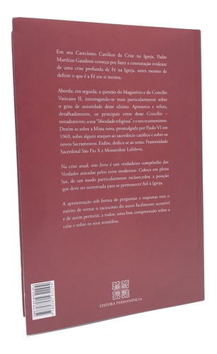 Livro Catecismo Católico Da Crise Na Igreja Mathias Gaudron