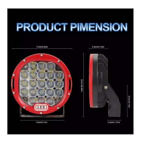 Imagen 5 de 8 de Faro Led Tipo Arb 105w 7pulgadas Para Rusticos Y 4x4 Rojo