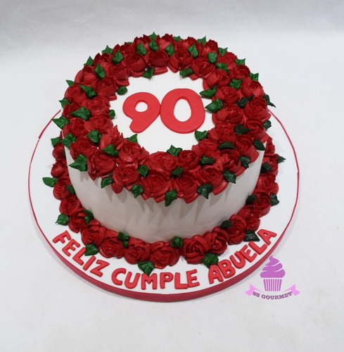 Torta Flores Rosas Rojas - Mesa Dulce Tematica Buttercream