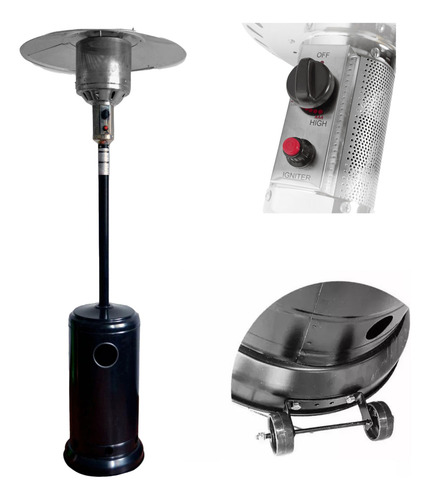 Calefactor Estufa Exterior Patio A Gas Tipo Hongo Con Ruedas
