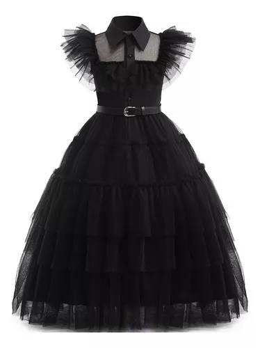 Fantasia Vestido Wandinha Família Addams Halloween Luxo