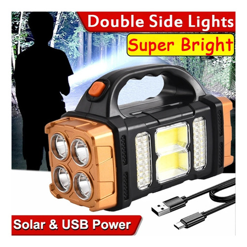 Potente Linterna Led Solar Portátil Con Luces De Trabajo