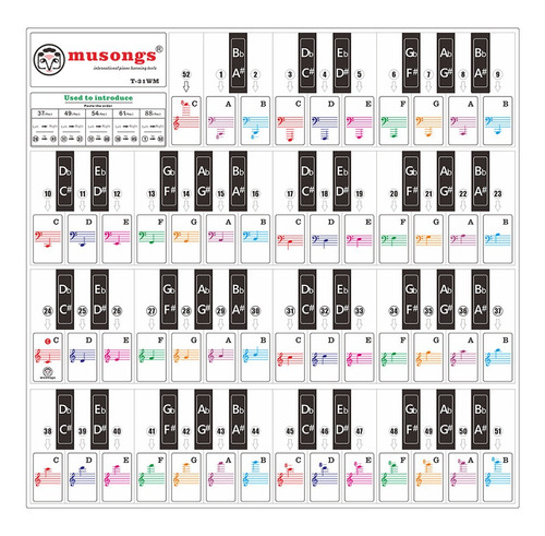 Adesivos De Teclado De Piano Removíveis Para 37/49/61/88