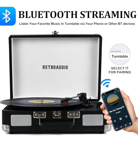 Tocadiscos De Vinilo Portátil Con Bluetooth Y 3 Velocidades,