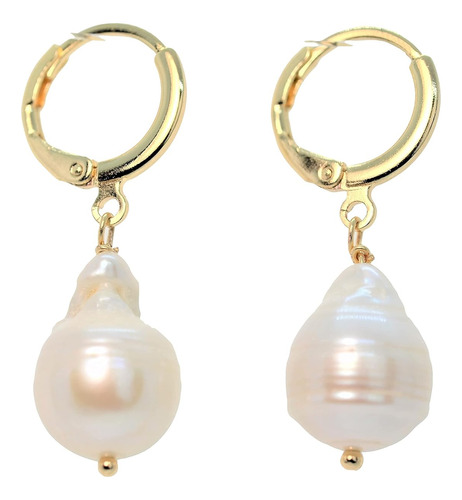 Aretes Hoop De Perlas Barrocas De Agua Dulce Genuinas R...