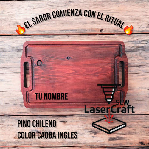 Tabla De Madera Para Picar Carne Asada 38x24cm Personalizado Caoba Ingle Caoba Ingles