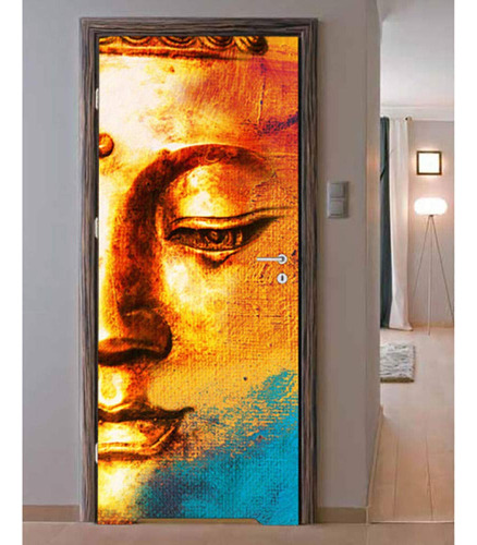Adhesivo Decorativo Para Puerta Diseño Buda Dorado 3d Pared