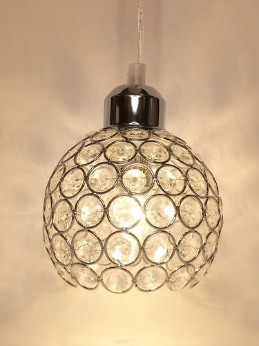 Luminária Pendente Bola Esfera Cristal E27 Altura Regulável Estrutura Prata