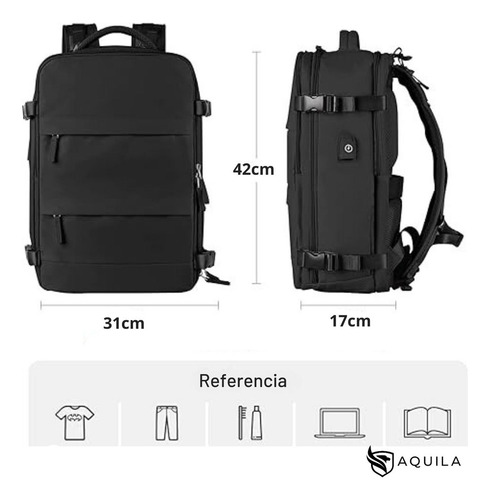 Mochila Viaje Carry On Aquila Calidad Deluxe Reforzada Color Negro Diseño De La Tela Liso