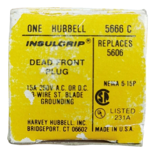 Hubbell 5666c Clavija Macho 15a, 250v, L6-15p, 2p+t, 6-15p