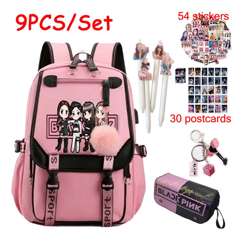 9pcs Para Kpop Blackpink Mochila Juvenil Coreana Con Bolígra