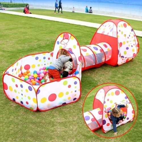 Carpa Casita Infantil C/túnel Y Pelotero 3en1 +100 Pelototas