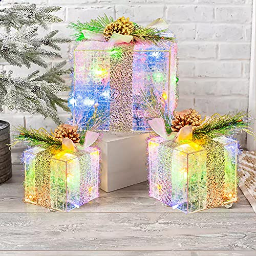 Hourleey Set De 3 Cajas De Regalo Iluminadas De Navidad, Pre