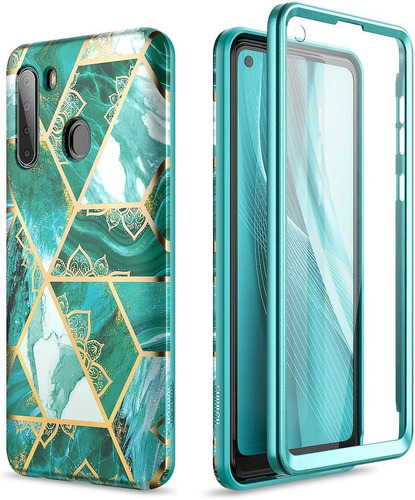 Funda Samsung Galaxy A21 Estilo Marmol, Verde Mandala