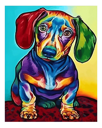 Pintura Por Números 50 X 40 Cms, Perrito Multicolor