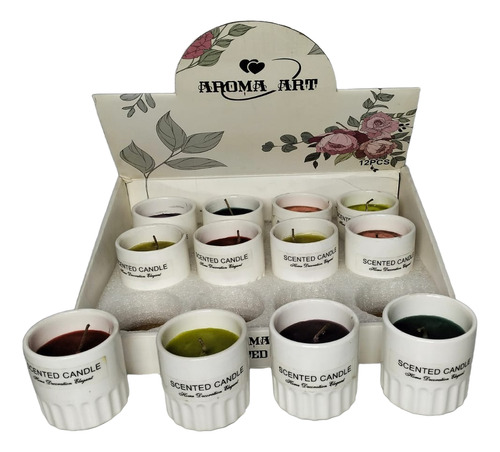 Velas Aromaticas En Basos De Vidrio Pack De 12 Unidades Variedad Redonda Variedad