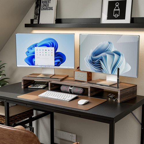 Riswer Elevador De Monitor Con Ranuras De Madera, Soporte Pa