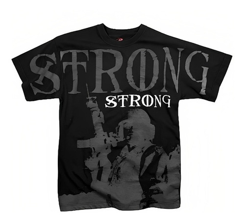 Camiseta Negra Con Inscripción Strong E Imagen De Soldado