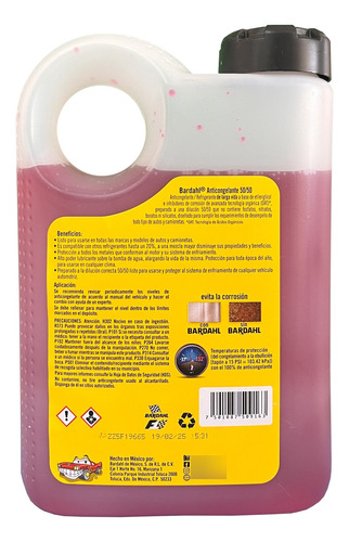 Anticongelante Bardahl Listo Para Usarse 50/50 Rojo 946ml Rojo