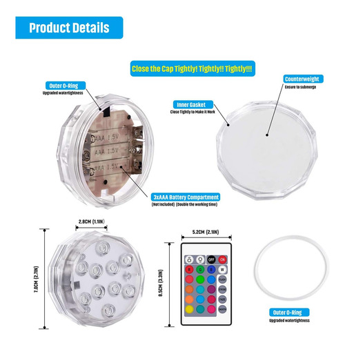 Luces Led Sumergibles Impermeables De 8 Piezas Con Control R