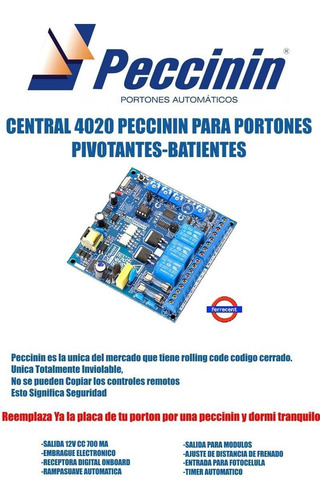 Imagen 4 de 6 de Central Cp 4020 Peccinin Para Porton Pivotante Doble Hoja