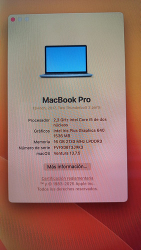 Macbook Pro 13'' Retina,core I5,16gb Ram,512gb. Bata Nueva! Plateado (Usado)